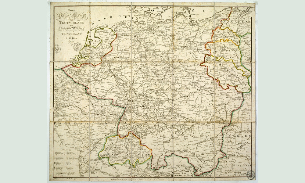 Postkurskarte von Deutschland, nach 1730